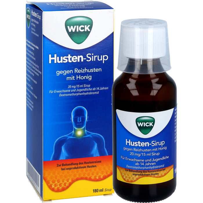 WICK Husten-Sirup gegen Reizhusten mit Honig bietet Linderung gegen Husten, 180 ml Lösung