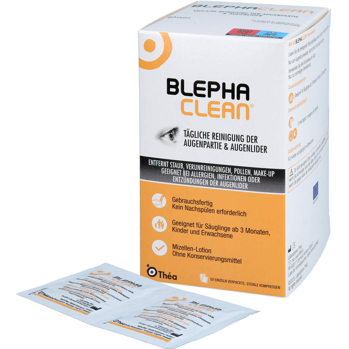 Blephaclean sterile Kompressen zur täglichen Reinigung der Augenpartie und Augenlider, 50 St. Kompressen
