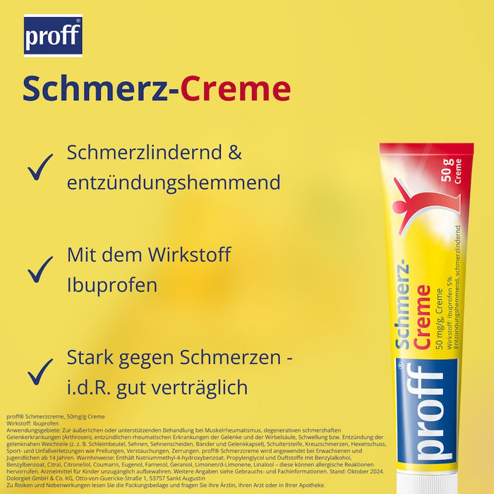 proff Schmerzcreme mit Ibuprofen – zur äußerlichen Behandlung von Muskel-, Gelenk- und Rückenschmerzen bei rheumatischen Erkrankungen oder nach Sport- und Unfallverletzungen, 50 g Creme