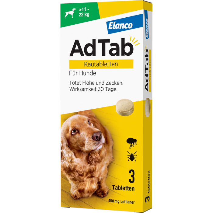 AdTab Kautabletten für Hunde über 11 bis 22 kg gegen Zecken und Flöhe, 3 St. Kautabletten