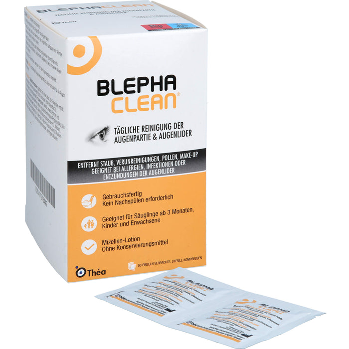 Blephaclean sterile Kompressen zur täglichen Reinigung der Augenpartie und Augenlider, 50 St. Kompressen