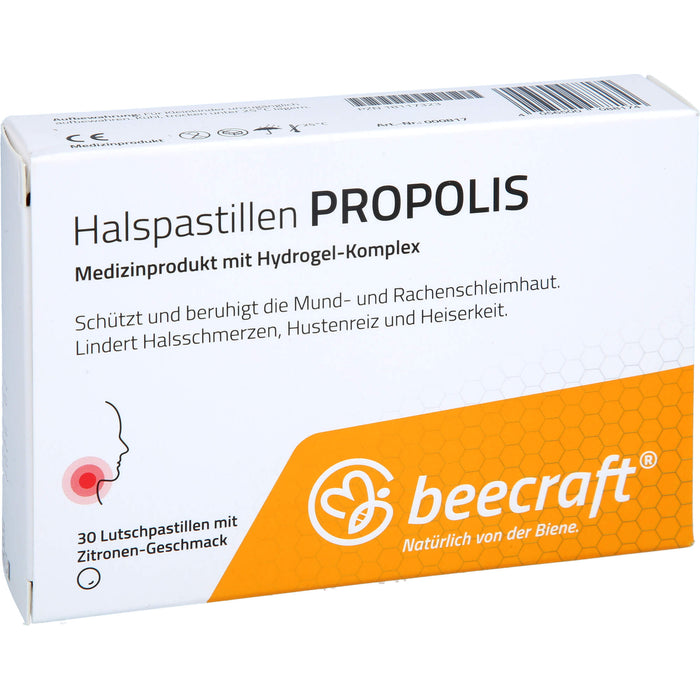 Beecraft Halspastillen Propolis schützt und beruhigt die Mund- und Rachenschleimhaut, 30 St. Pastillen