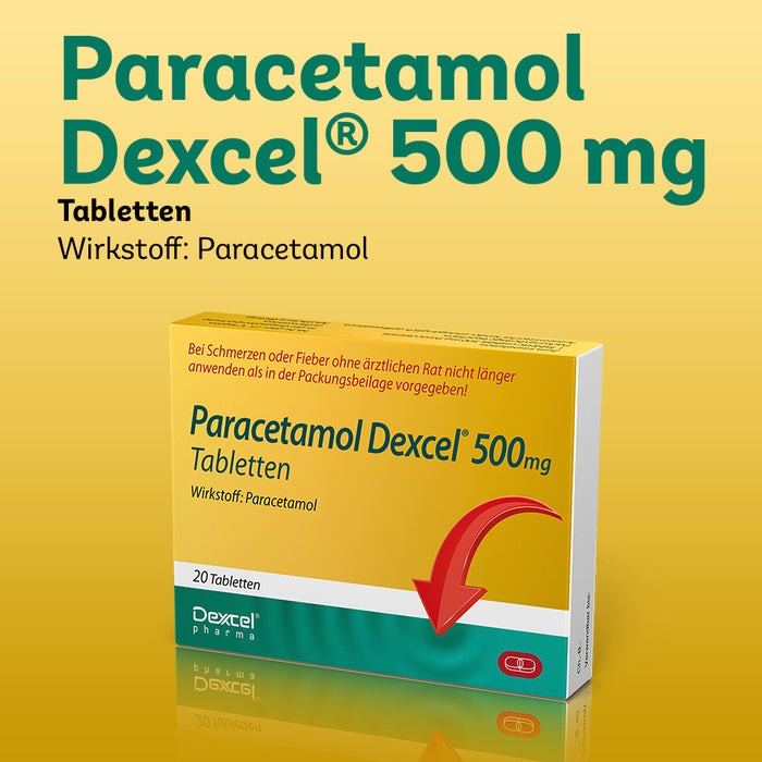 Paracetamol Dexcel 500 mg Tabletten bei Schmerzen und Fieber, 20 St. Tabletten
