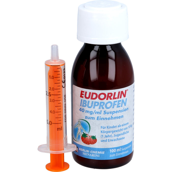 EUDORLIN Ibuprofen 40 mg/ml Suspension bei Schmerzen oder Fieber mit Erdbeergeschmack, 100 ml Lösung