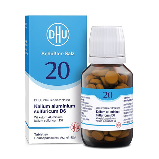 DHU Schüßler-Salz Nr. 20 Kalium aluminium sulfuricum D6 – Das Mineralsalz der glatten Muskulatur – das Original – umweltfreundlich im Arzneiglas,, 200 St. Tabletten