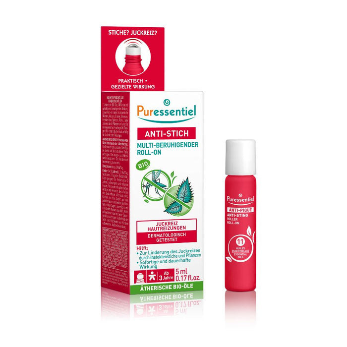 Puressentiel Anti-Stich Beruhigender Roll-on Bio mit 11 ätherischen Ölen – lindert Juckreiz und Hautirritationen, 5 ml ätherisches Öl