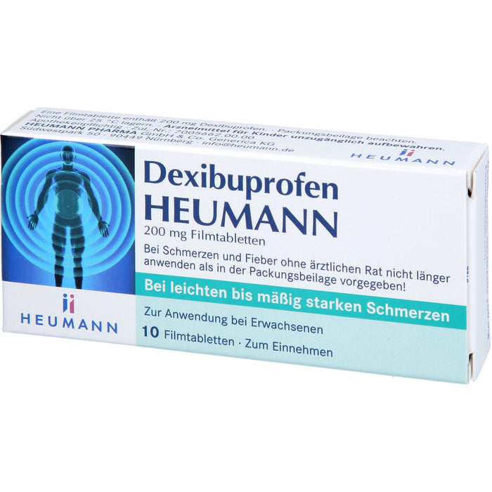 HEUMANN Dexibuprofen 200 mg Filmtabletten bei leichten bis mäßig starken Schmerzen, 10 St. Tabletten