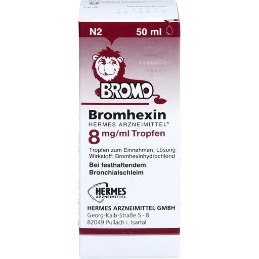 HERMES ARZNEIMITTEL Bromhexin 8 mg/ml Tropfen bei festhaftendem Bronchialschleim, 50 ml Lösung