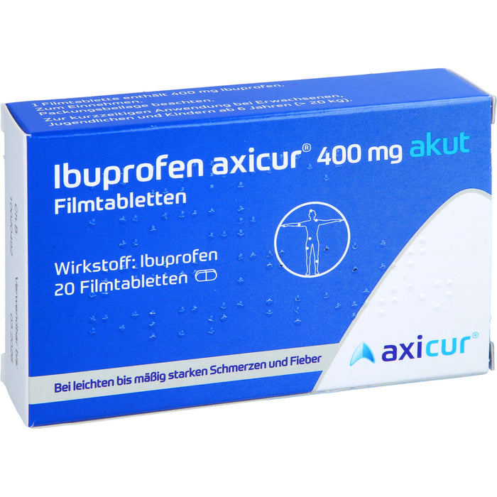 Ibuprofen axicur 400 mg akut Filmtabletten bei Schmerzen und Fieber, 20 St. Tabletten