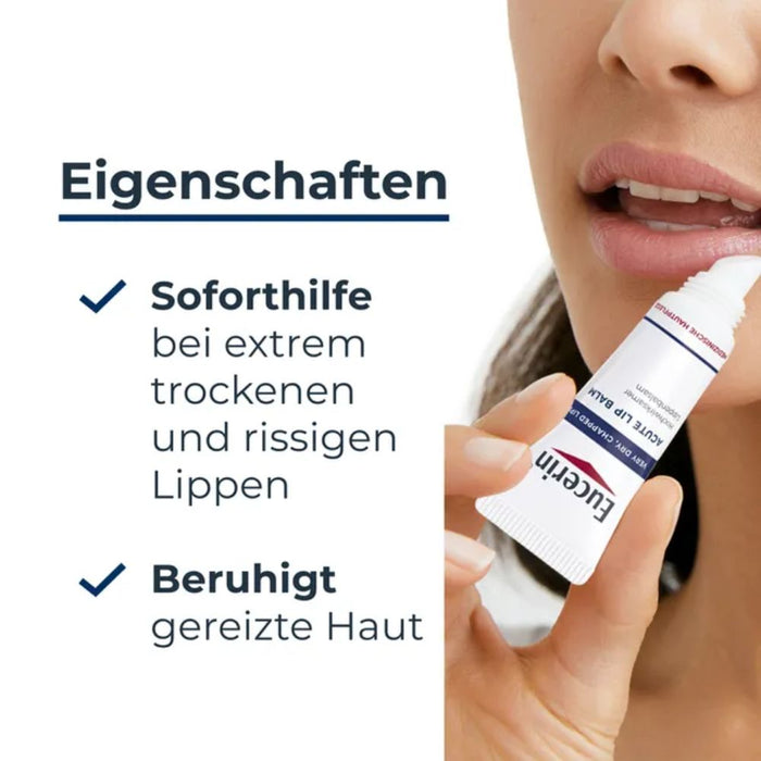 Eucerin Acute Lip Balm heilungsfördernder Lippenbalsam für trockene, rissige und aufgesprungene Lippen, 10 ml Creme