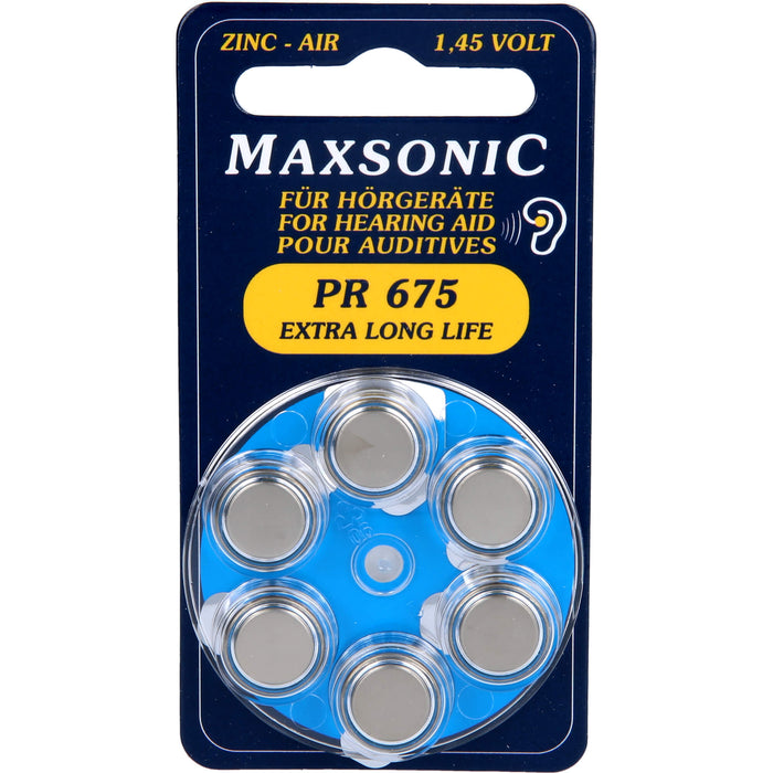 Batterie für Hörgeräte MAXSONIC PR 675, 6 St 