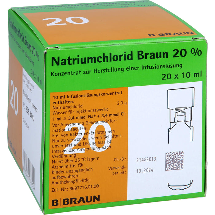 B. Braun Natriumchlorid 20 % Infusionslösungskonzentrat, 20 St. Einzeldosisbehältnisse