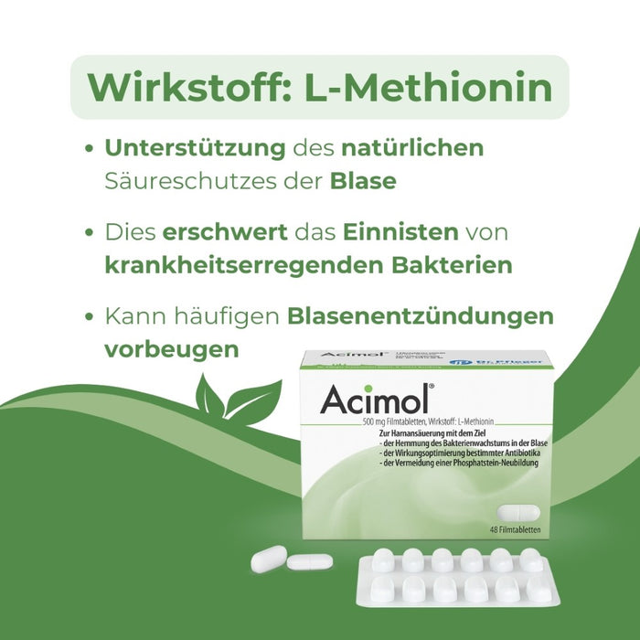 Acimol 500 mg Filmtabletten mit pH-Teststreifen zur Harnansäuerung mit L-Methionin, 96 St. Tabletten
