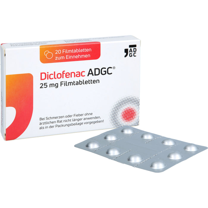 ADGC Diclofenac 25 mg Filmtabletten bei Schmerzen und Fieber, 20 St. Tabletten