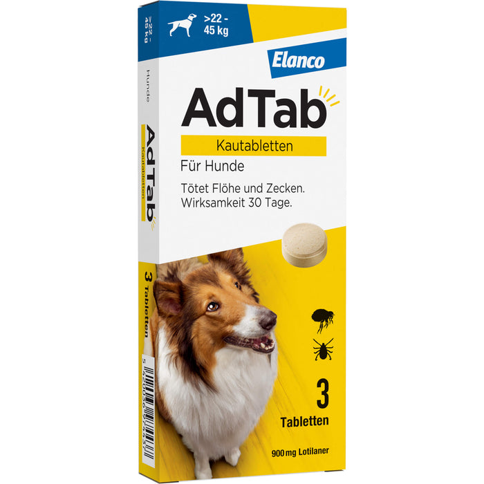 AdTab Kautabletten für Hunde über 22 bis 45 kg gegen Zecken und Flöhe, 3 St. Kautabletten