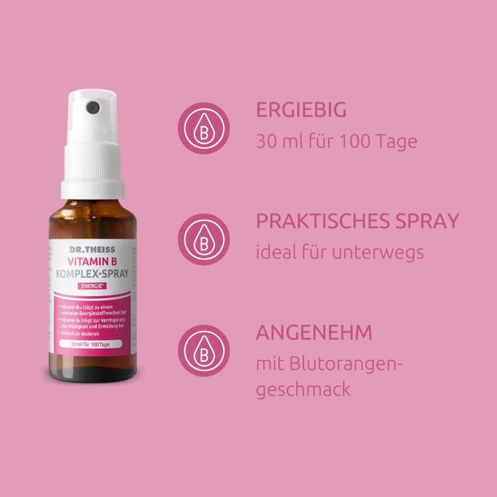 Dr. Theiss Vitamin B Komplex-Spray für eine normale Funktion des Nervensystems und zur Verringerung von Müdigkeit, 30 ml Lösung