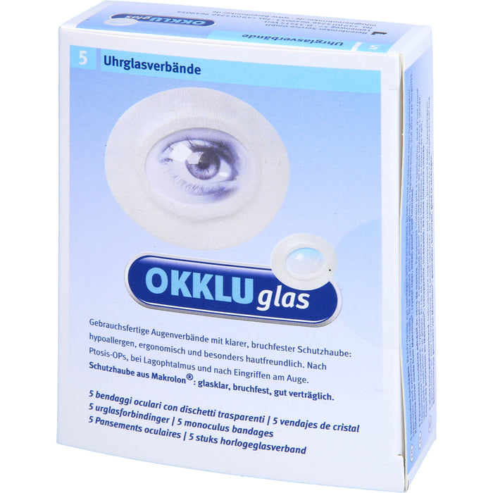 OKKLUGLAS Uhrglasverband Augenverband mit klarer, bruchfester Schutzhaube, 5 St. Verband