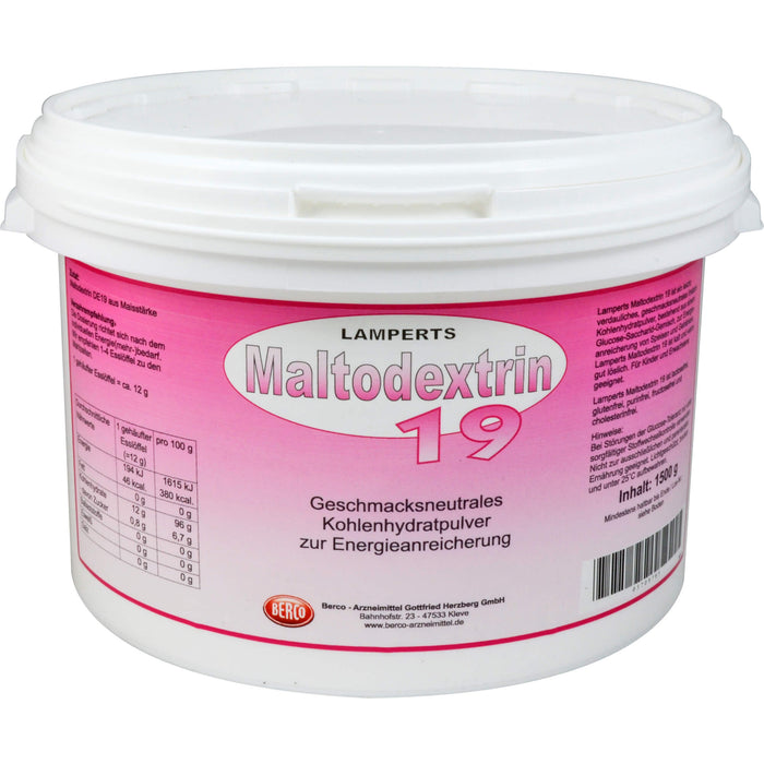 Lamperts Maltodextrin 19 geschmacksneutrales Kohlenhydratpulver zur Energieanreicherung, 1500 g Pulver