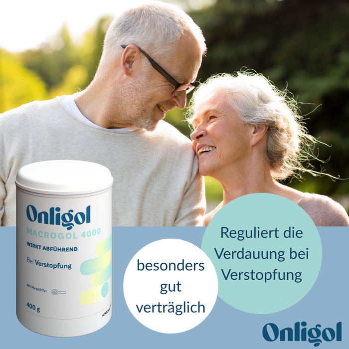 Onligol Macrogol 4000 - Sanfte, effektive Hilfe bei Verstopfung und Obstipation - mit Macrogol 4000 - ohne Zusatzstoffe & Zucker, 400 g Pulver