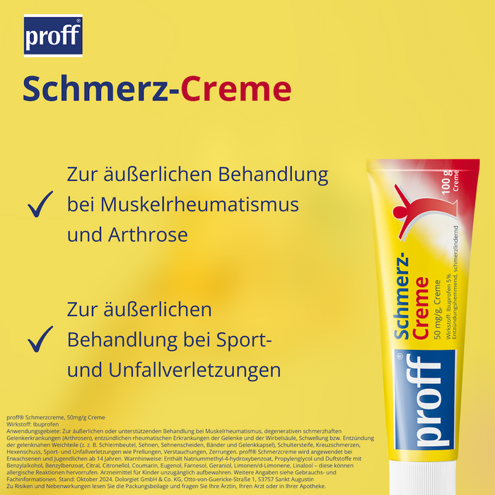 proff Schmerzcreme mit Ibuprofen – zur äußerlichen Behandlung von Muskel-, Gelenk- und Rückenschmerzen bei rheumatischen Erkrankungen oder nach Sport- und Unfallverletzungen, 100 g Creme