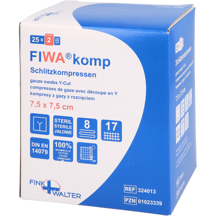FIWA komp Schlitzkompressen steril 7,5 x 7,5 cm 8-fach, 50 St. Kompressen