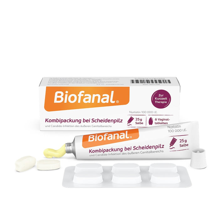 Biofanal Kombipackung bei Scheidenpilz und Candida-Infektionen des äußeren Genitalbereichs, 100 000 I.E. Salbe und Vaginaltabletten, 1 St. Kombipackung