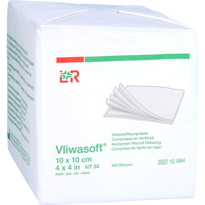 Vliwasoft Vliesstoffkompresse 10 cm x 10 cm 4lagig unsteril, 100 St. Kompressen