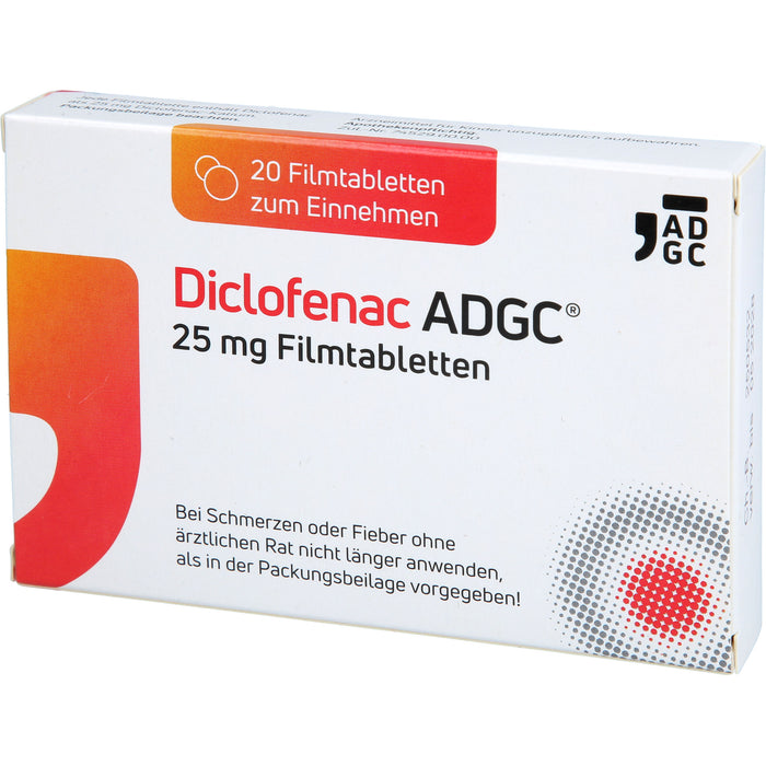 ADGC Diclofenac 25 mg Filmtabletten bei Schmerzen und Fieber, 20 St. Tabletten