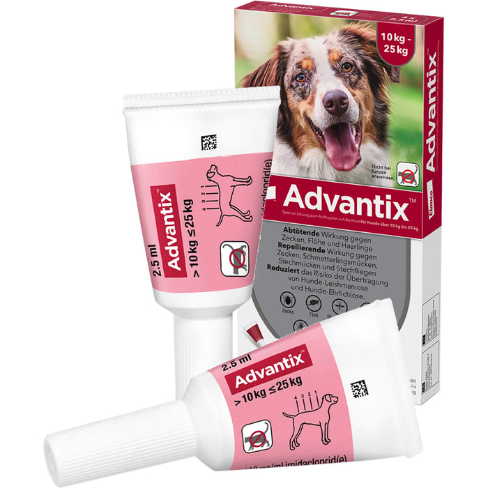Advantix Spot-On 250 für mittelgroße Hunde von 10 bis 25 kg gegen Zecken Flöhe und fliegende Insekten, 4 St. Lösung