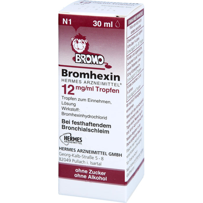 HERMES ARZNEIMITTEL Bromhexin 12 mg/ml Tropfen bei festhaftendem Bronchialschleim, 30 ml Lösung