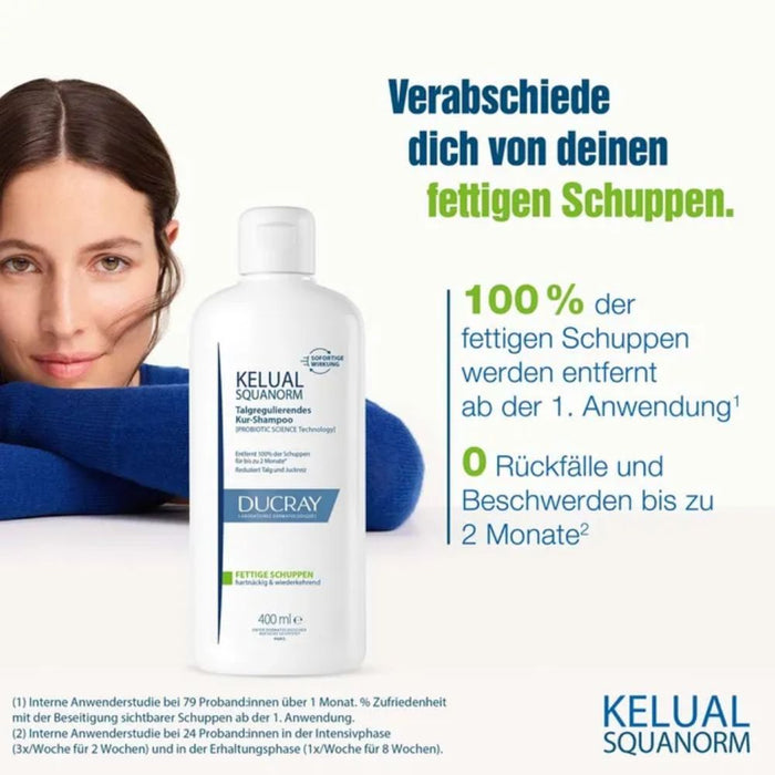 DUCRAY Kelual Squanorm talgreduzierendes Kur-Shampoo bei fettigen Schuppen, 400 ml Shampoo