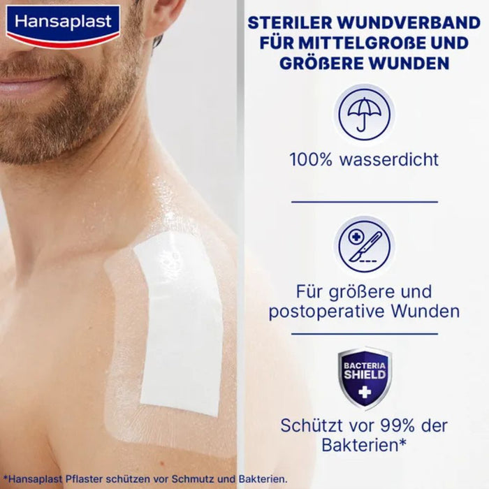 Hansaplast Aqua Protect 10 x 15 cm atmungsaktiver, wasserfester Wundverband polstert die Wunde, ohne zu verkleben, 5 St. Verband