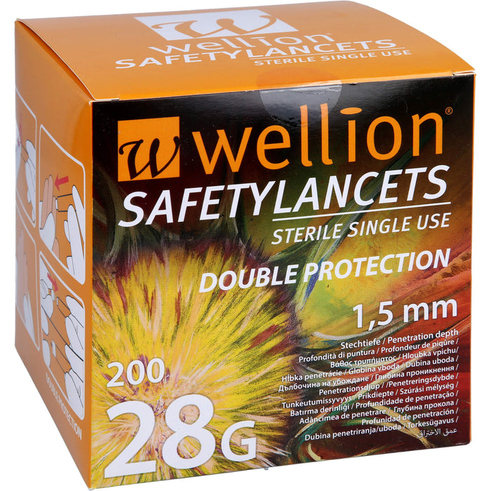 Wellion Safetylancets 28 G Sicherheitseinmallanzetten, 200 St. Packung