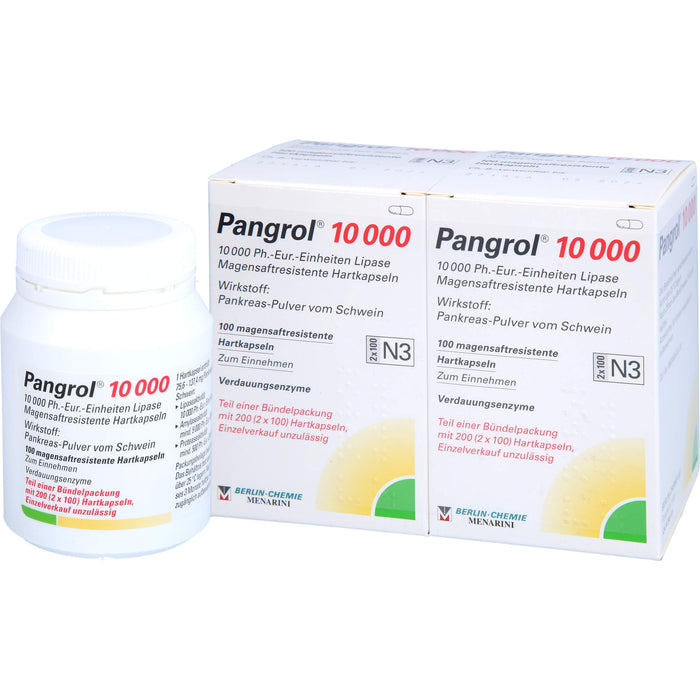 Pangrol  10 000, 10 000 Ph.-Eur.-Einheiten Lipase Magensaftresistente Hartkapseln, 200 St. Kapseln