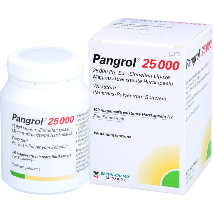 Pangrol 25 000, 25 000 Ph.-Eur.-Einheiten Lipase Magensaftresistente Hartkapseln, 100 St. Kapseln