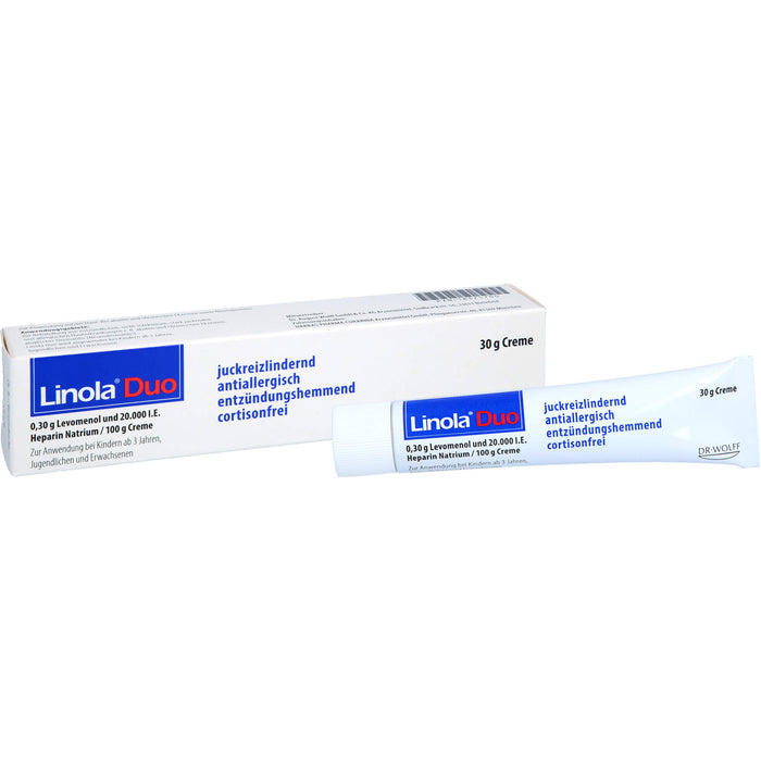 Linola Duo 0,30 g Levomenol und 20.000 I.E. Heparin Natrium Creme gegen Juckreiz bei Neurodermitis und Ekzemen, 30 g Creme