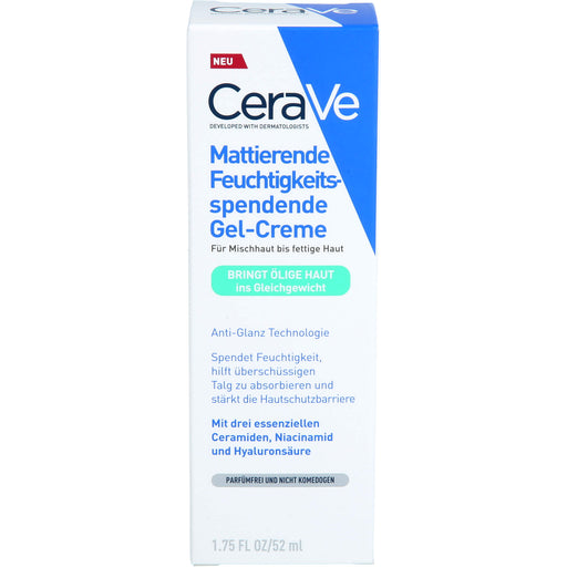 CeraVe mattierende feuchtigkeitsspendende Gel-Creme für Mischhaut bis fettige Haut, 52 ml Creme