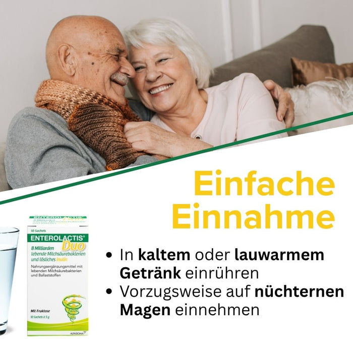 Enterolactis Duo - natürliche Versorgung der Darmflora und des Darmmikrobioms mit L. Casei DG & Inulin - laktosefrei & glutenfrei, 10 St. Beutel