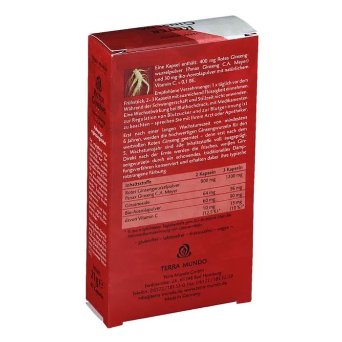 TERRA MUNDO Roter Ginseng 400 mg Kapseln, 40 St. Kapseln