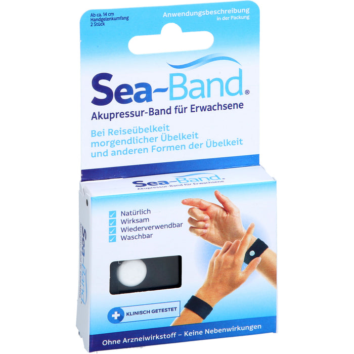 Sea-Band Akupressur-Band für Erwachsene schwarz bei Reiseübelkeit und morgendlicher Übelkeit, 2 St. Packung