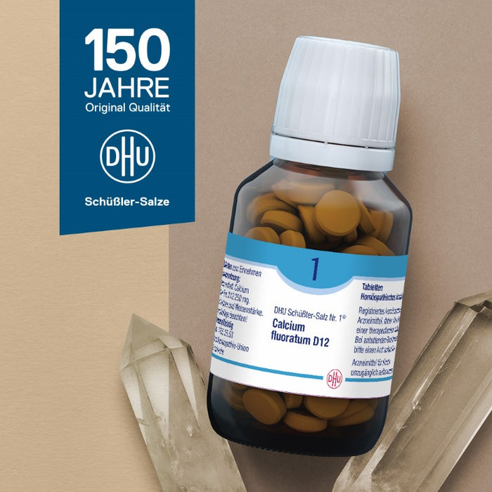 DHU Schüßler-Salz Nr. 1 Calcium fluoratum D12 – Das Mineralsalz des Bindegewebes, der Gelenke und Haut – das Original – umweltfreundlich im Arzneiglas, 900 St. Tabletten
